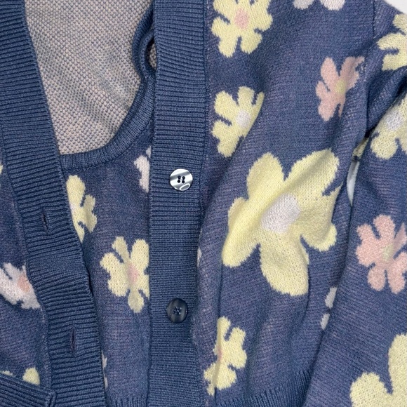 Floral Patterned Blue Cardigan - Picture 3 of 16